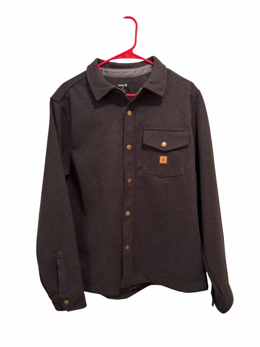 Hurley Men’s Dark Charcoal Snap-Front Shirt Jacket. Size medium. New with tags